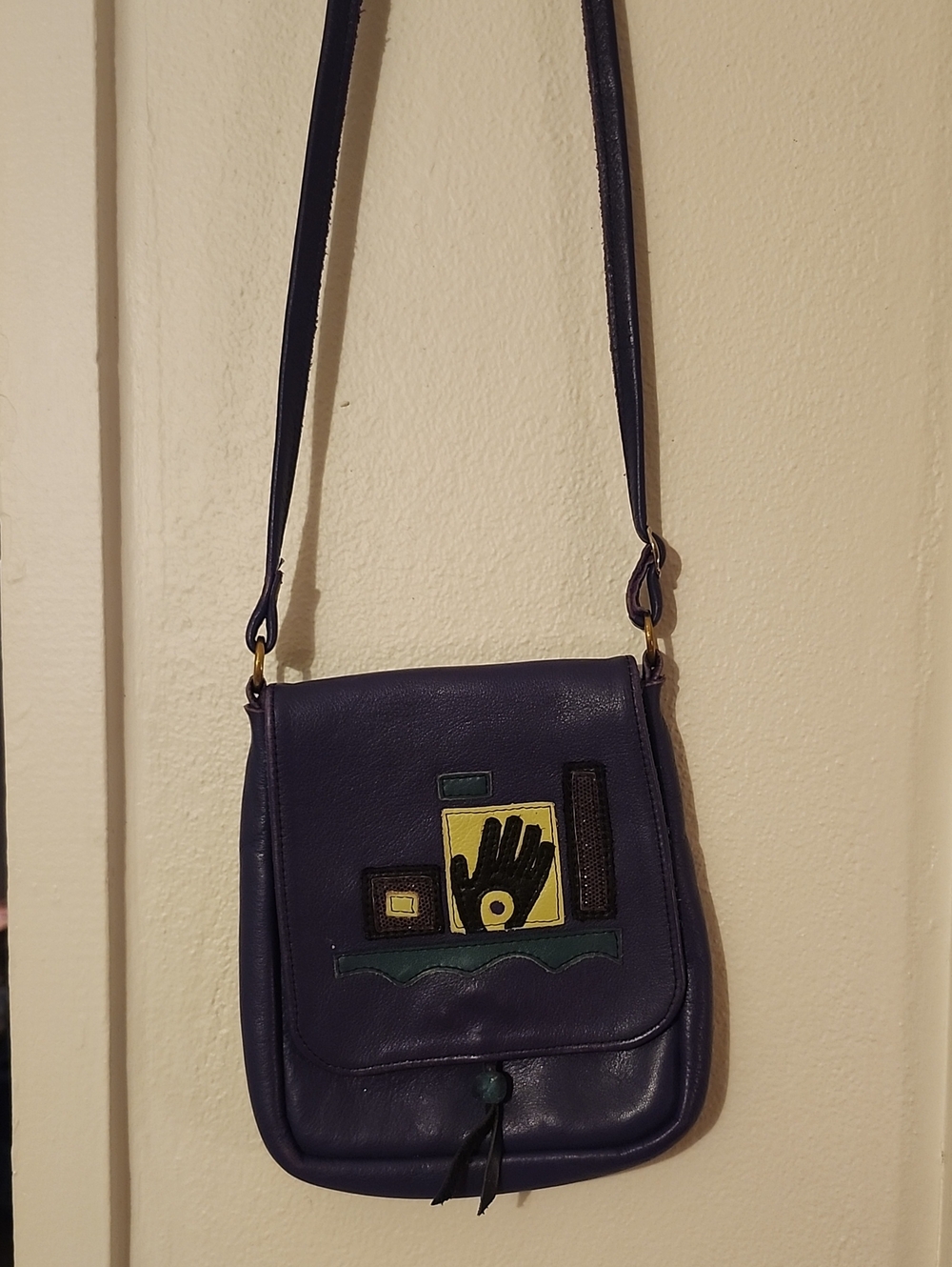 Women's Navy Crossbody Bag with Contrast Appliqué